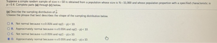 Solved Suppose a simple random sample of size = 50 is | Chegg.com