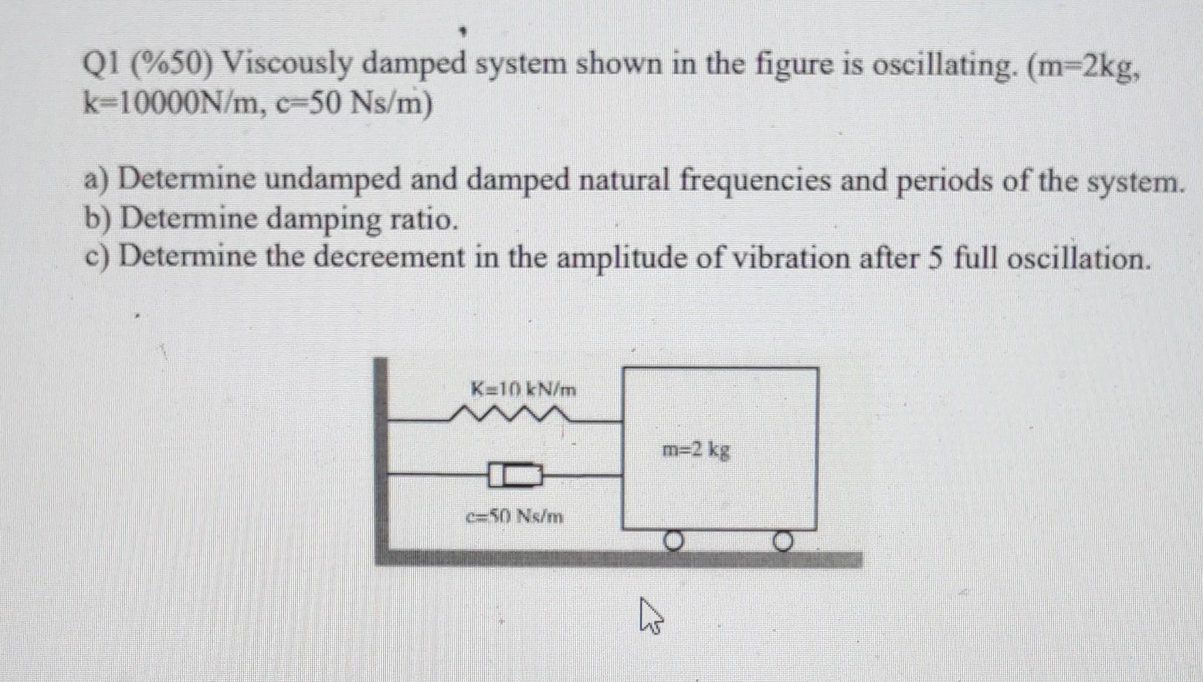 Solved Q1 (\%50) Viscously Damped System Shown In The Figure | Chegg.com