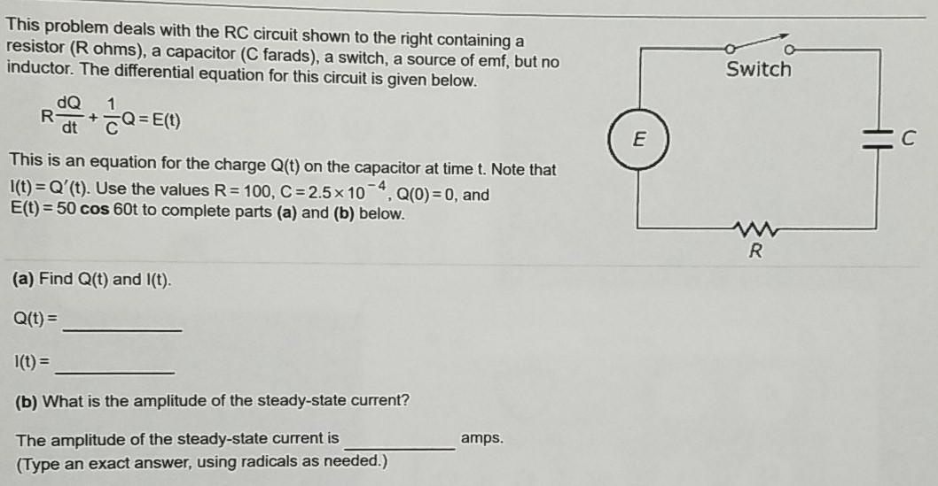 Solved This problem deals with the RC circuit shown to the | Chegg.com