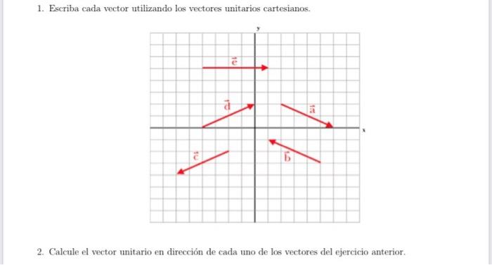 1. Escriba cada vector utilizando los vectores unitarios cartesianos. 2. Calcule el vector unitario en dirección de cada uno