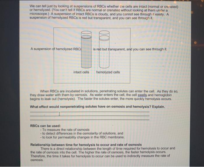Solved We can tell just by looking at suspensions of RBCs | Chegg.com
