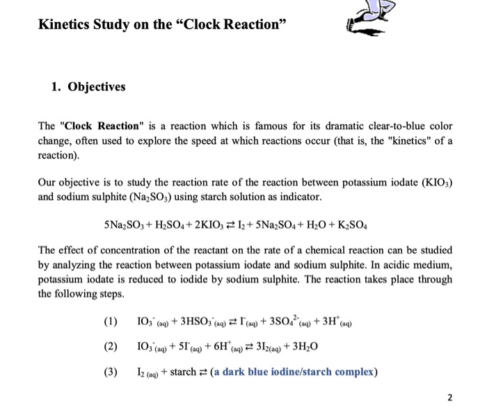 Study on the "Clock Reaction" 1. Objectives