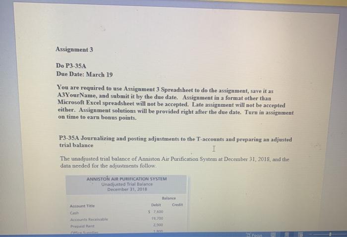 Solved Assignment 3 Do P3-35A Due Date: March 19 You are | Chegg.com