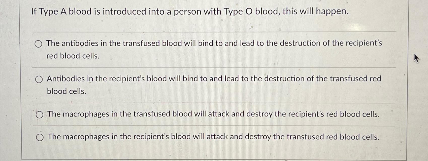 Solved If Type A blood is introduced into a person with Type | Chegg.com