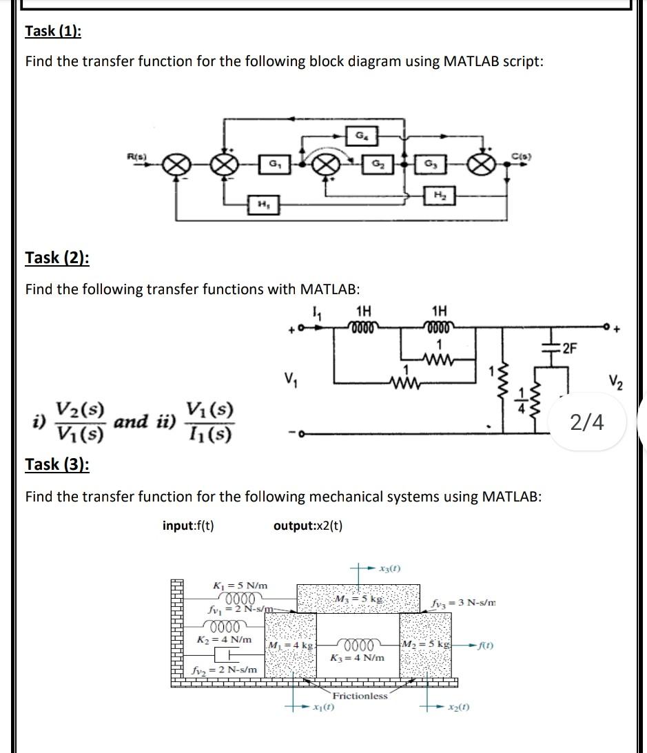 Solved Task (1): Find the transfer function for the | Chegg.com