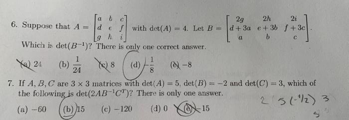 Solved C 2g 2h 2i Є f with det(A) = 4. Let B = |d +3a e+ 3b | Chegg.com