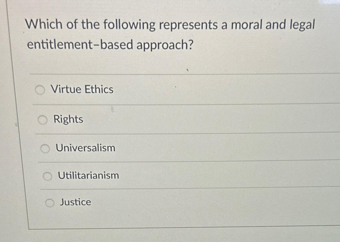 Solved Which of the following represents a moral and legal | Chegg.com