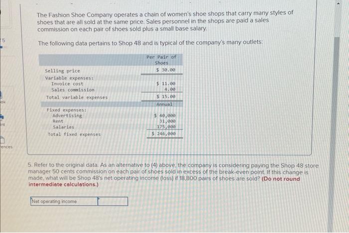 Solved The Fashion Shoe Company operates a chain of women's | Chegg.com