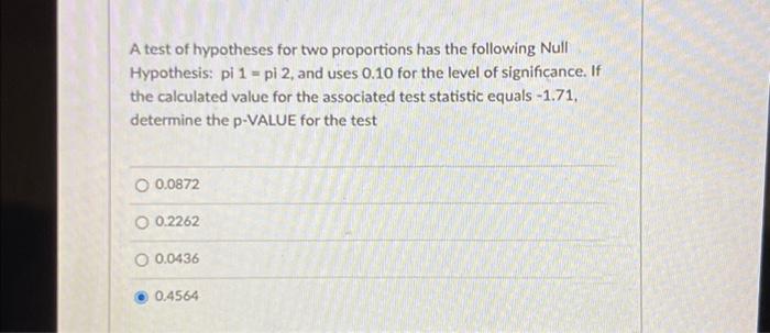 Solved A test of hypotheses for two proportions has the | Chegg.com