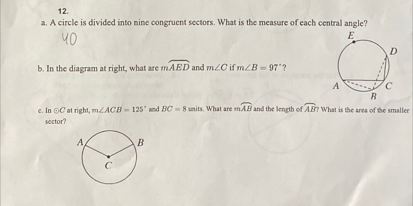 Solved a. ﻿A circle is divided into nine congruent sectors. | Chegg.com