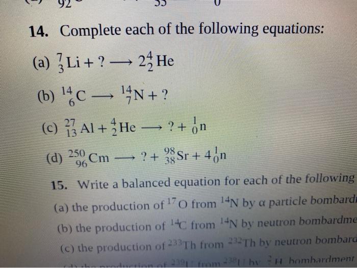 Solved 92 14. Complete Each Of The Following Equations: (a) | Chegg.com