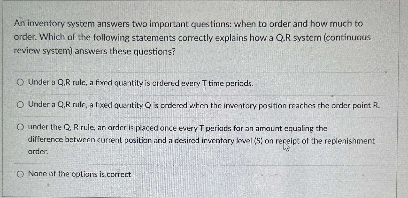 Solved An inventory system answers two important questions: | Chegg.com