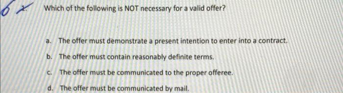 Solved Which of the following is NOT necessary for a valid | Chegg.com