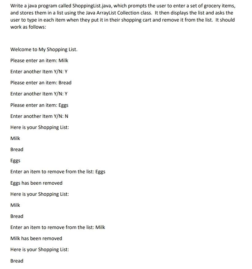 Solved Write a java program called ShoppingList.java, which | Chegg.com