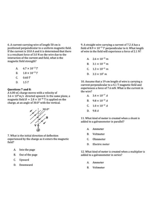 Solved 6. A current carrying wire of length 50 cm is | Chegg.com