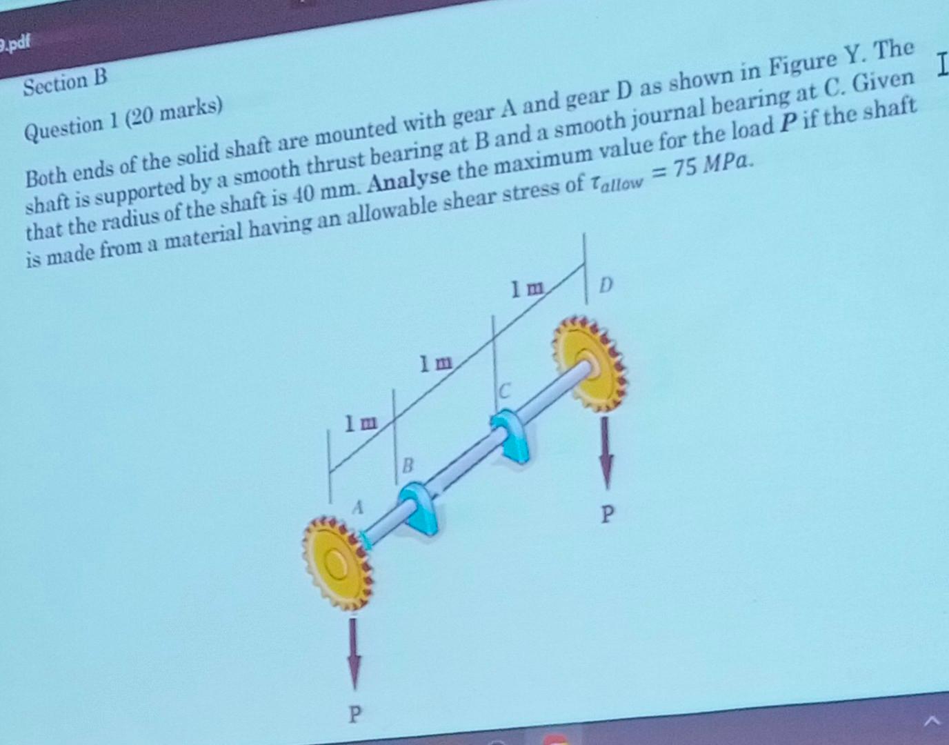 Solved Section B Question 1 (20 Marks) Shaft Is Supported By | Chegg.com