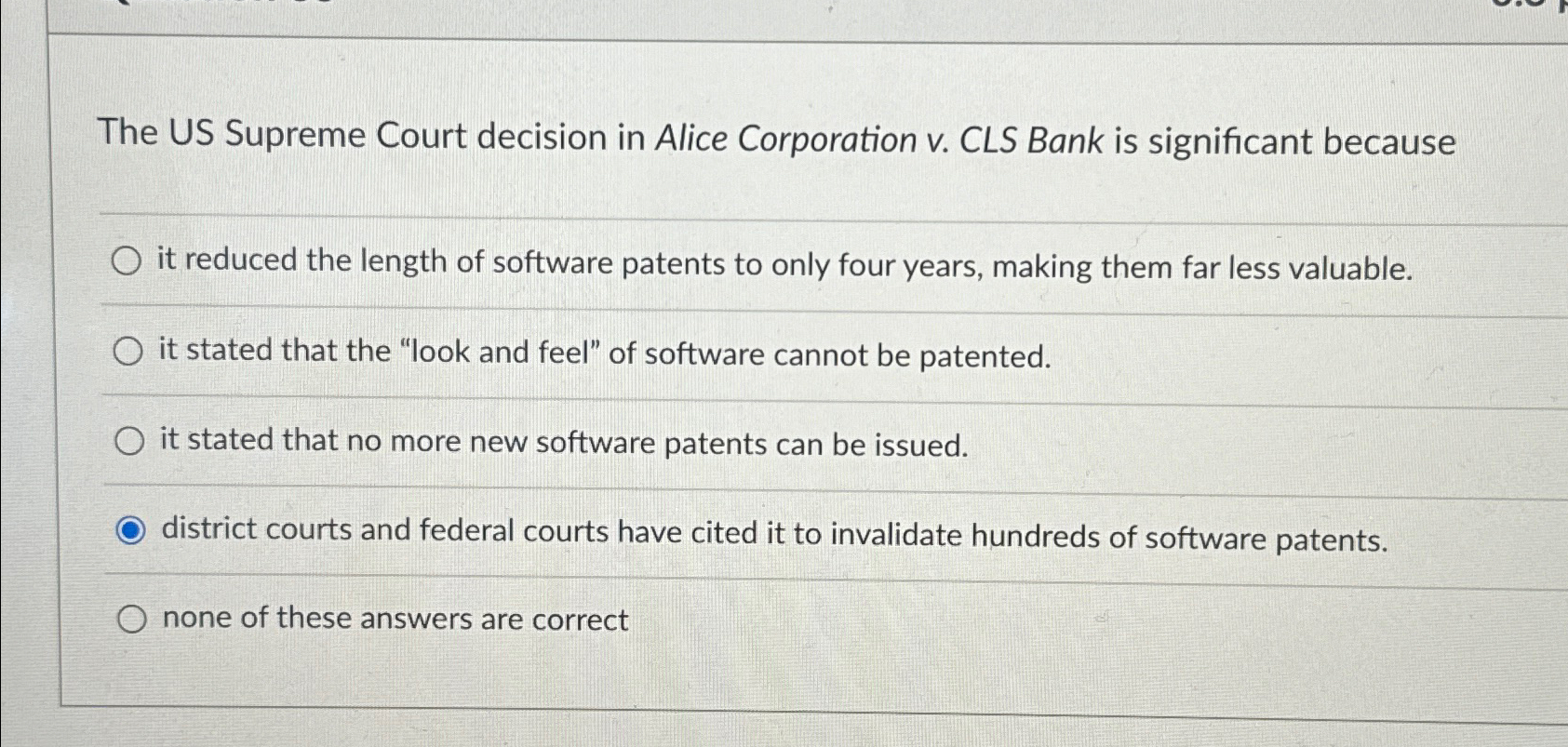 Solved The Us Supreme Court Decision In Alice Corporation V