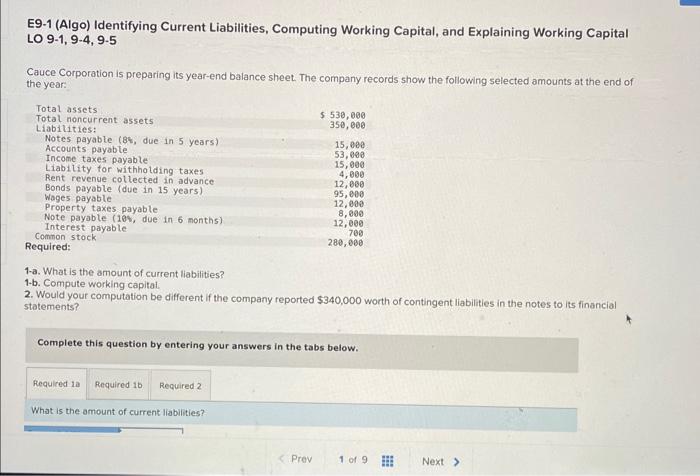 Solved E9-1 (Algo) Identifying Current Liabilities, | Chegg.com