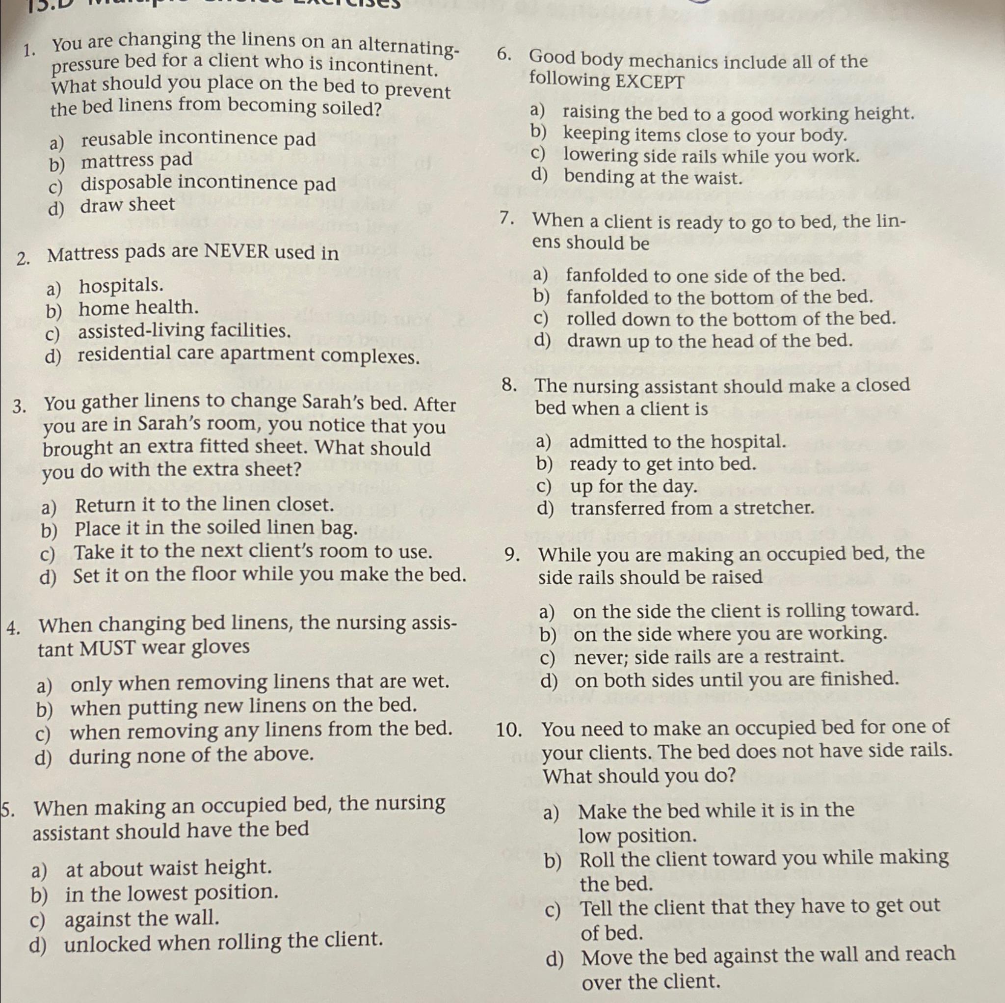 Solved You are changing the linens on an alternatingpressure 