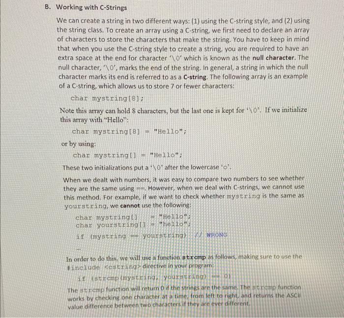 Solved Working with C Strings We can create a string in two Chegg com