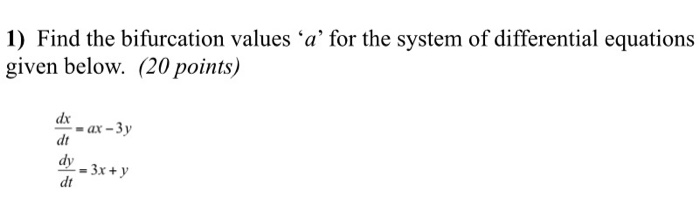 Solved 1) Find The Bifurcation Values ‘a’ For The System Of | Chegg.com