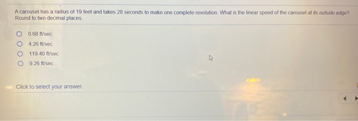 Solved A carousel has a radius of 19 feet and takes 28 | Chegg.com