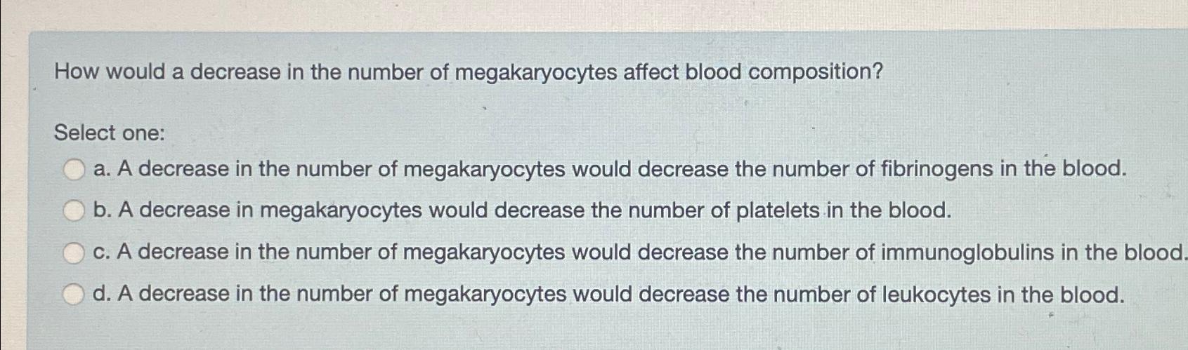 How would a decrease in the number of megakaryocytes | Chegg.com
