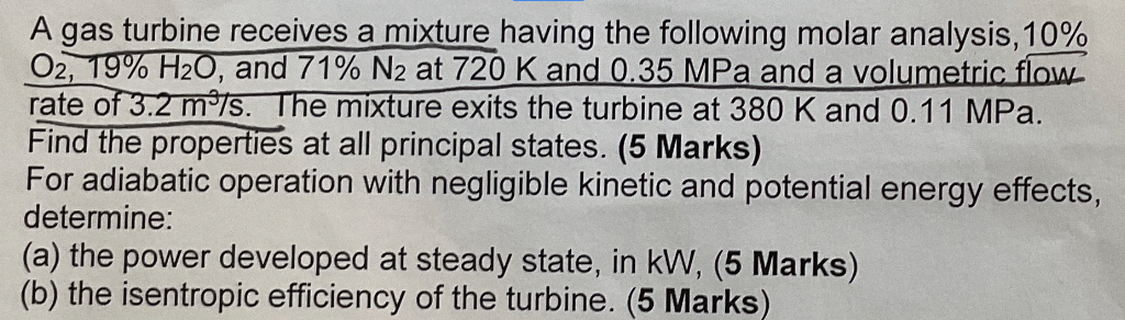 Solved A Gas Turbine Receives A Mixture Having The Following | Chegg.com