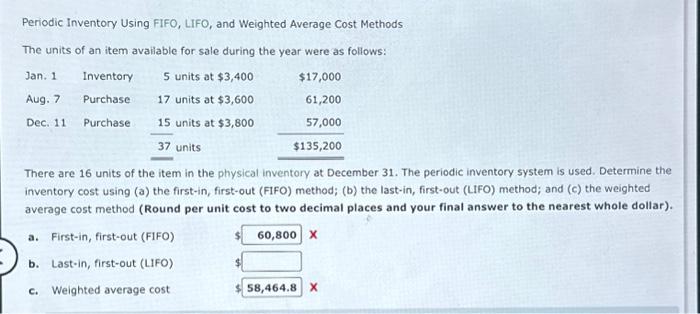 Solved Periodic Inventory Using Fifo Lifo And Weighted 5122