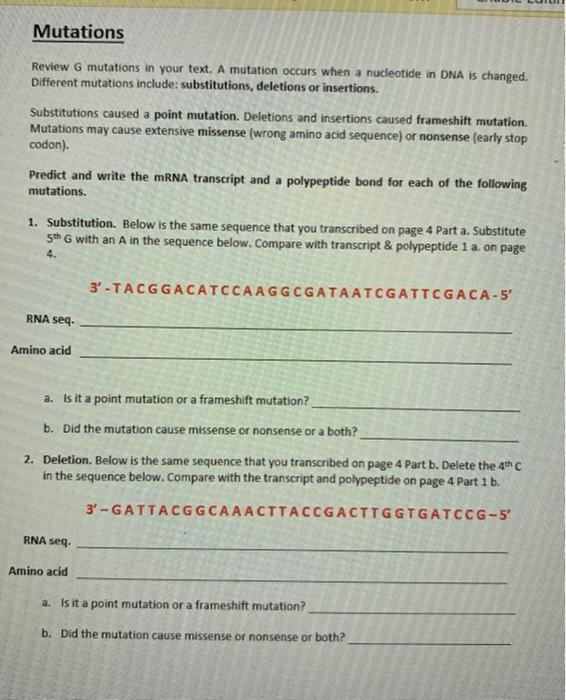 Solved Mutations Review G mutations in your text. A mutation | Chegg.com