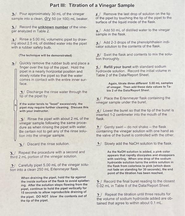 Table II Titration of a Vinegar Sample [ From Table