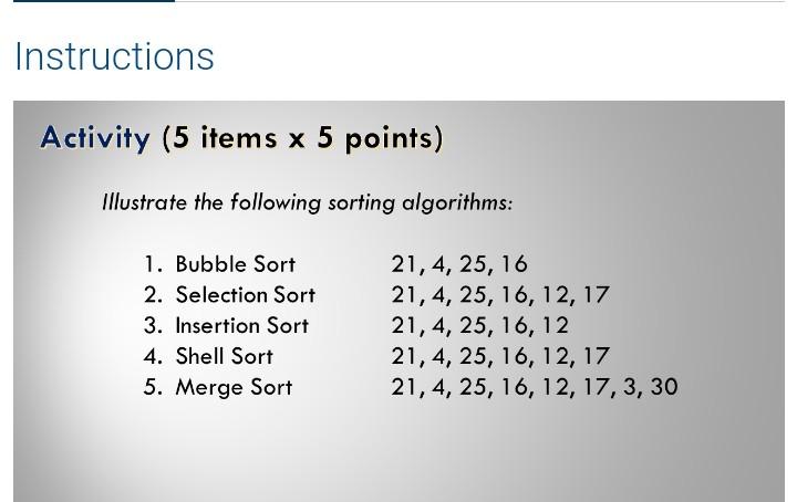 Solved Instructions Activity (5 items x 5 points) Illustrate | Chegg.com