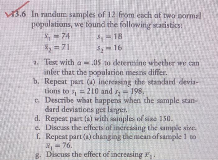 Solved 13.6 In random samples of 12 from each of two normal | Chegg.com