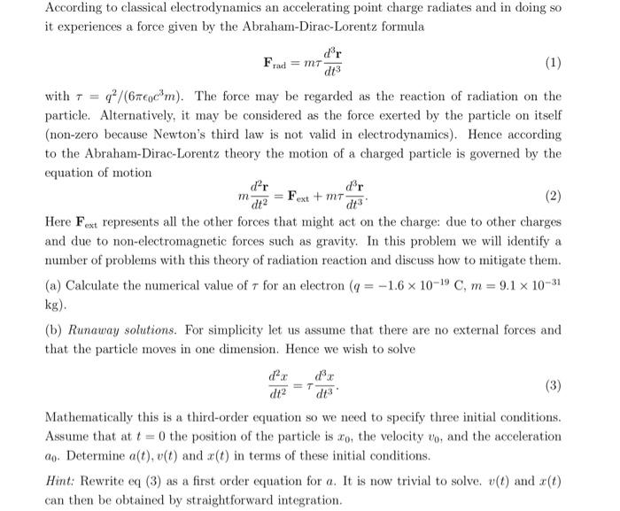 Solved According to classical electrodynamics an | Chegg.com