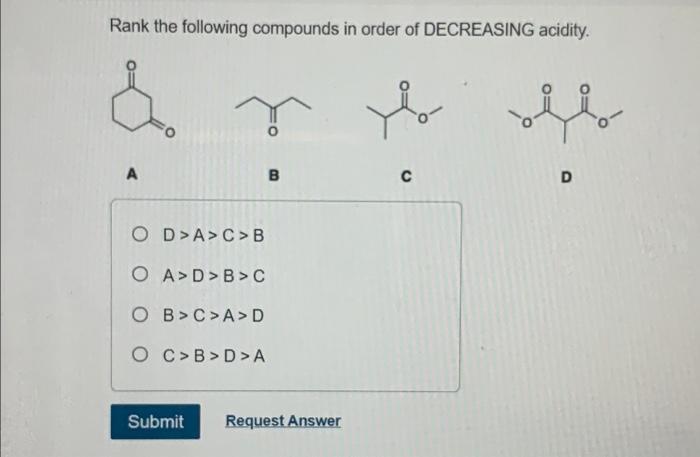 Solved Rank the following compounds in order of DECREASING | Chegg.com