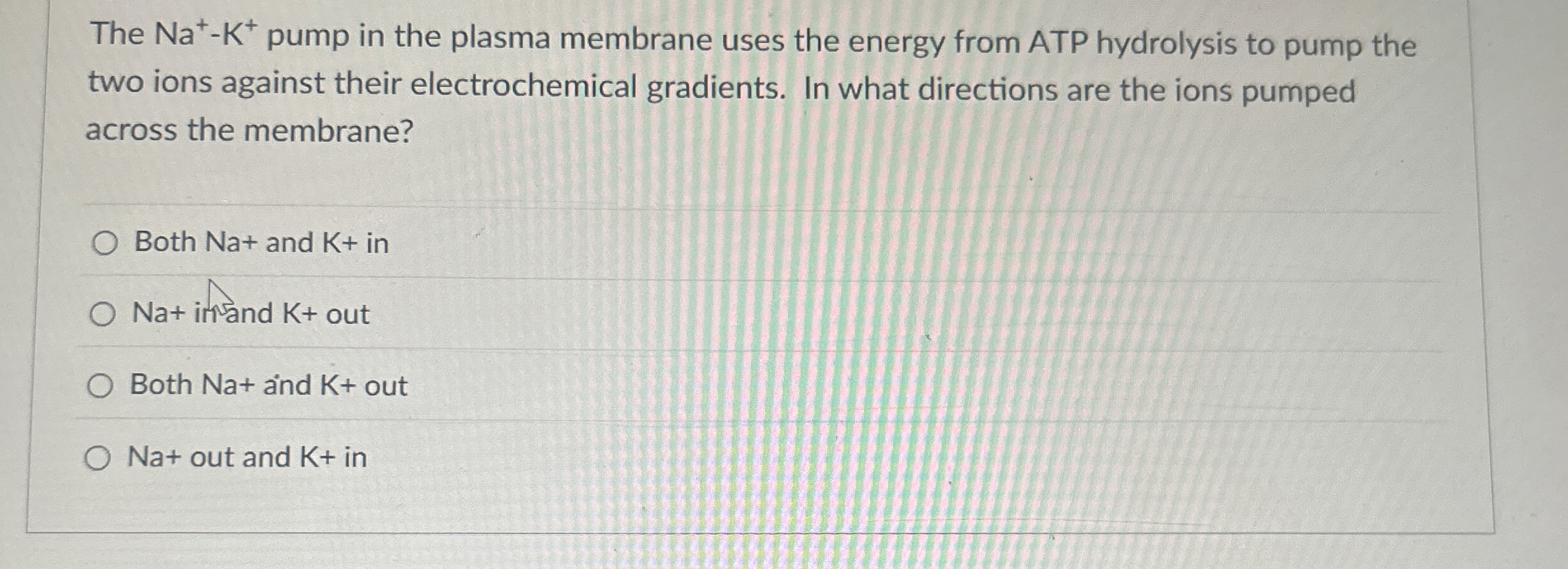 Solved The Na+-K+pump in the plasma membrane uses the energy | Chegg.com