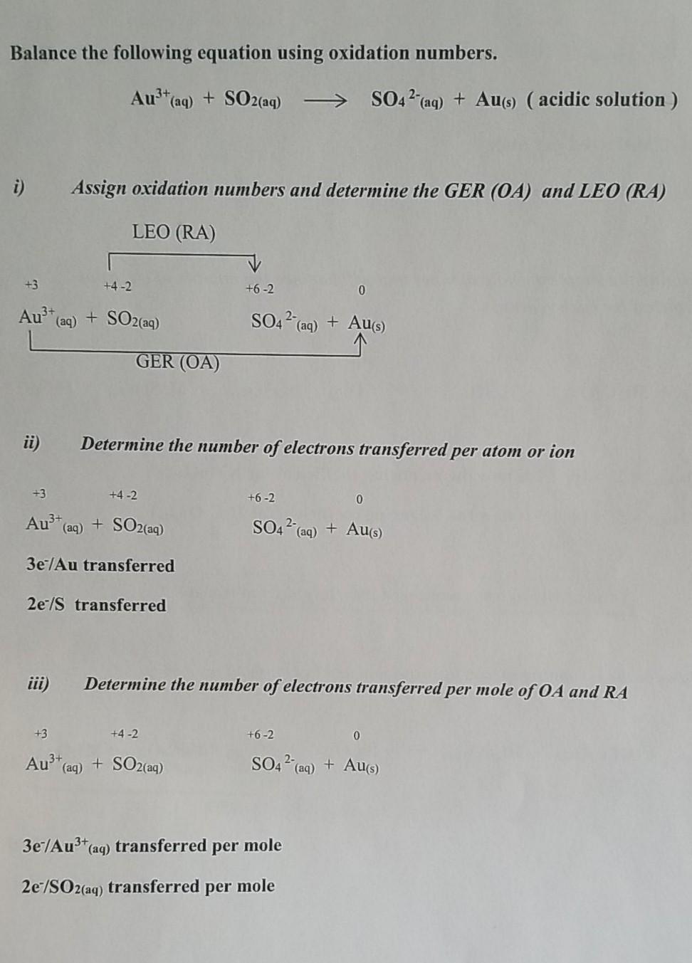 Solved C. Balancing Redox Reactions Using Oxidation Numbers | Chegg.com