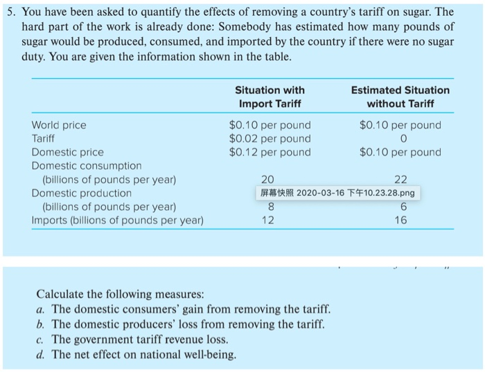 5. you have been asked to quantify the effects of removing a countrys tariff on sugar. the hard part of the work is already