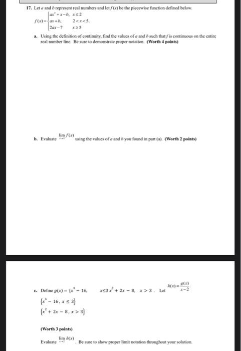 Solved f(x)=⎩⎨⎧ax2+x−b,ax+b,2ax−7x≤22 | Chegg.com