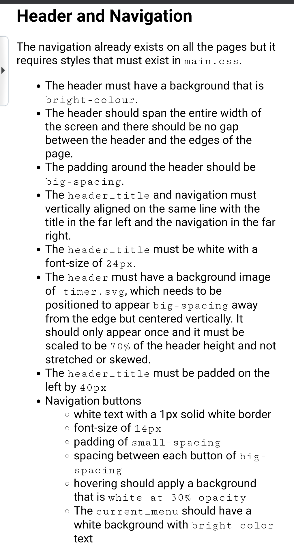 Solved Header and Navigation The navigation already exists | Chegg.com