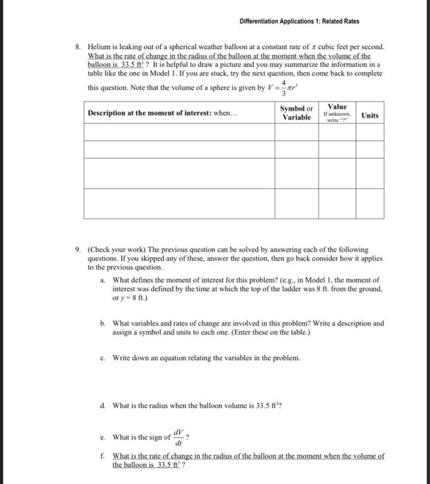 Solved Differentiation Applications 1: Related Rates 8. | Chegg.com