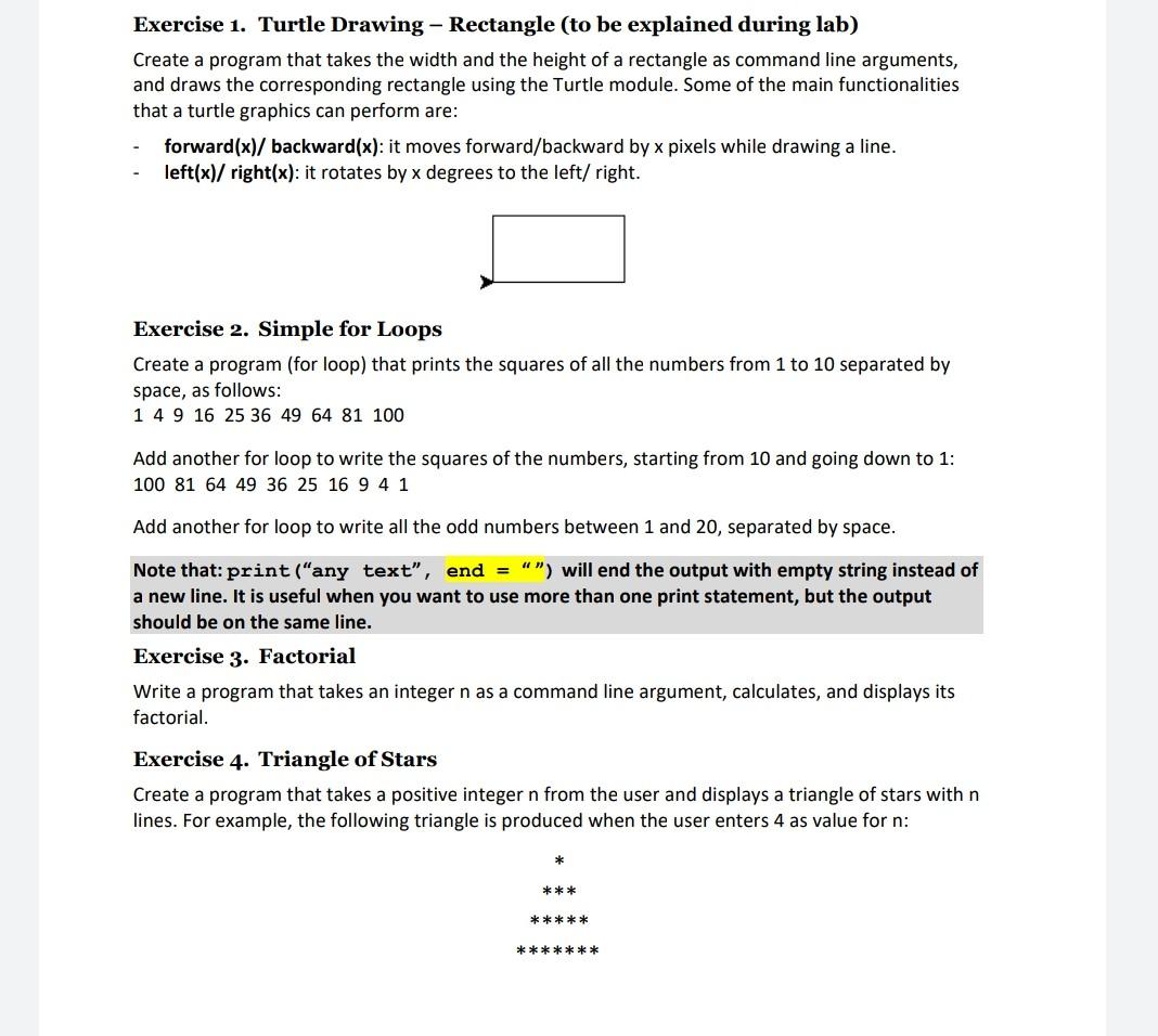 Solved Exercise 1. Turtle Drawing - Rectangle (to be | Chegg.com