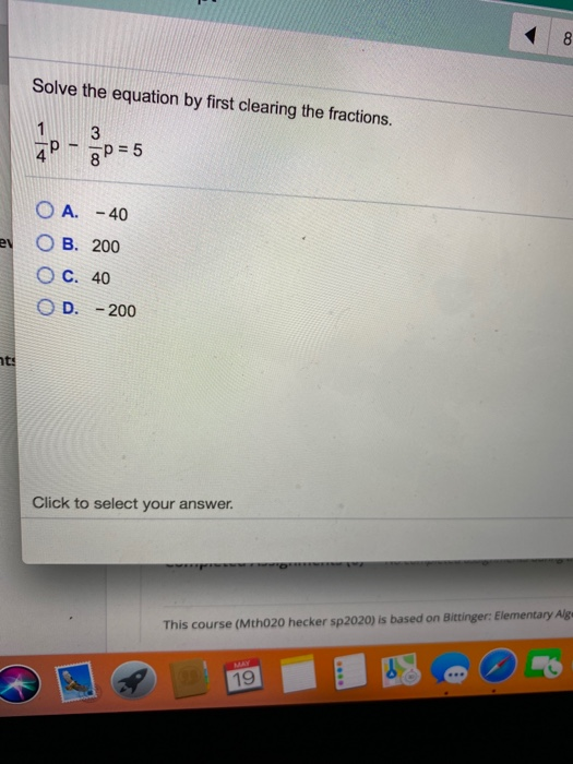 Solved 8 Solve The Equation By First Clearing The Fractions