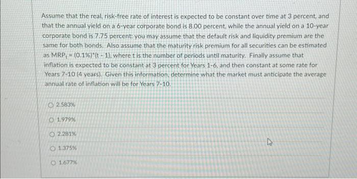 Solved Assume That The Real, Risk-free Rate Of Interest Is | Chegg.com