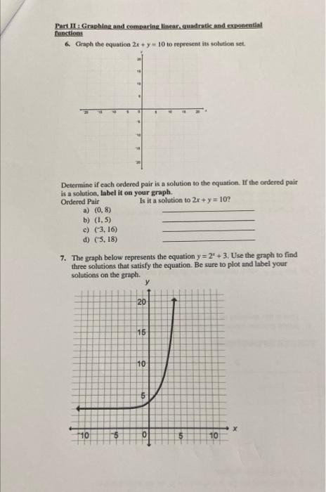 Solved Part Ii Graphing And Comparing Wear Quadratic And Chegg Com