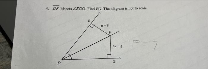 Solved 4. DF bisects ∠EDG. Find FG. The diagram is not to | Chegg.com