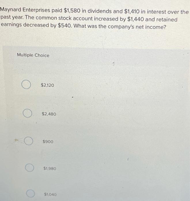 Solved Maynard Enterprises paid 1,580 in dividends and