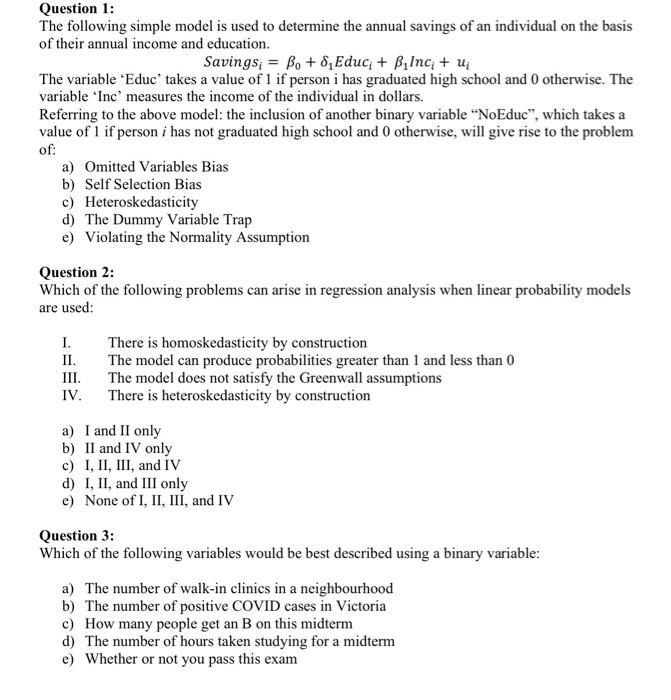 Solved Question 1: The following simple model is used to | Chegg.com