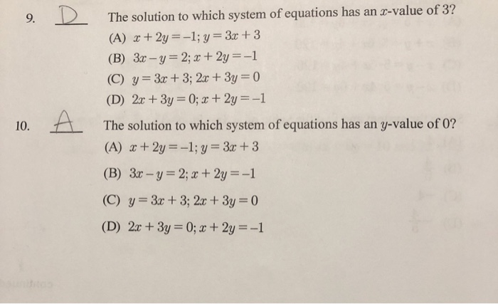 Solved 9 D The Solution To Which System Of Equations Has An Chegg Com