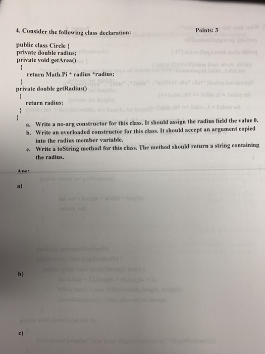 Solved 4. Consider The Following Class Declaration: Points: | Chegg.com